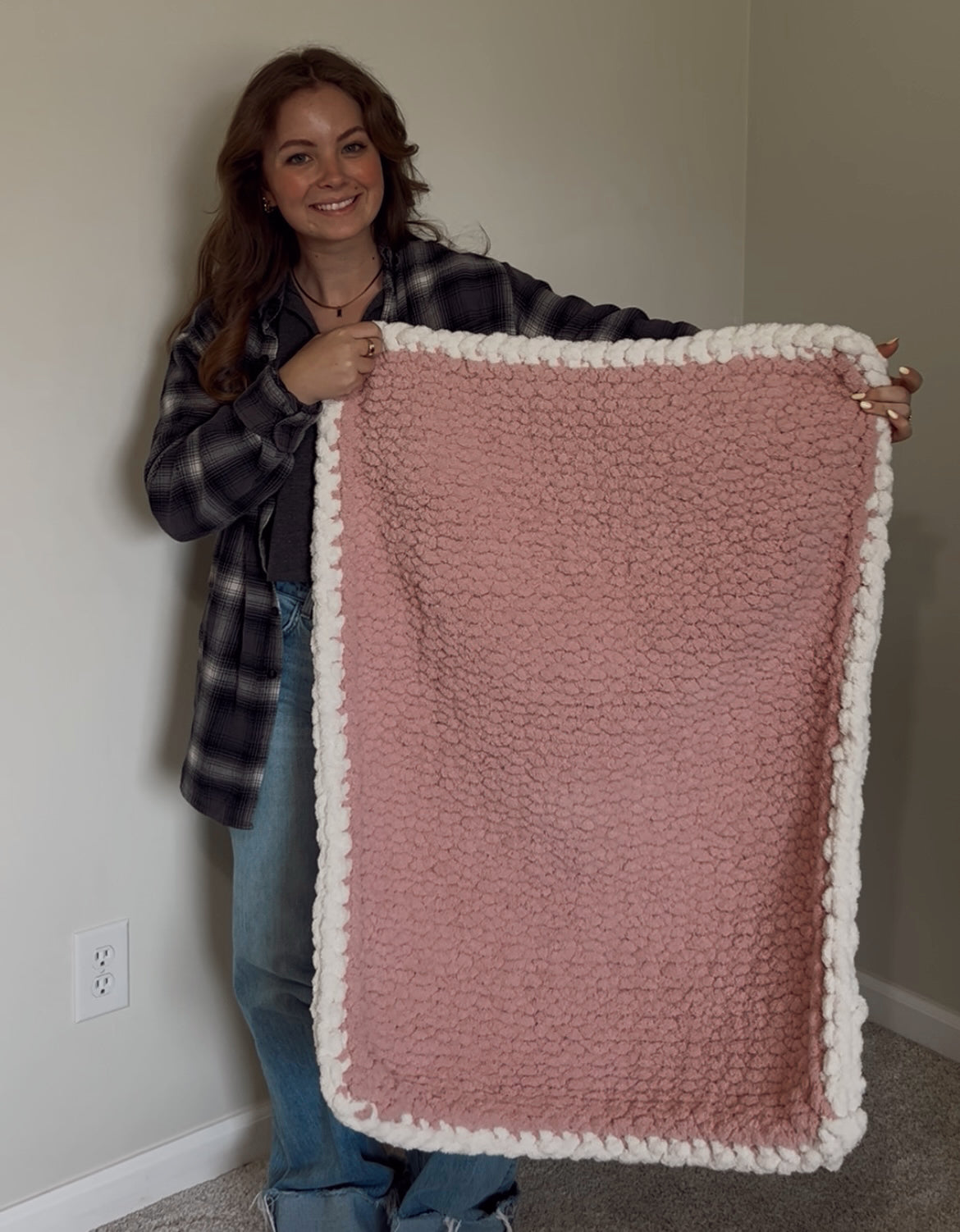 Bordered Solid or Striped Hand Knit Chunky Blanket